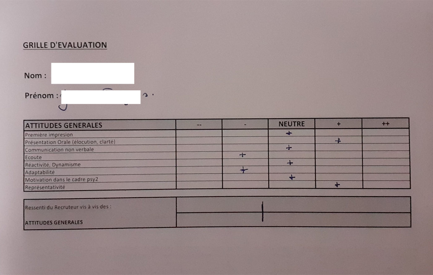 Grille d'évaluation entretiens psy2 type Air France ou ENAC utilisée pour les pilotes cadets ou candidats EPL. Aptitudes générales
