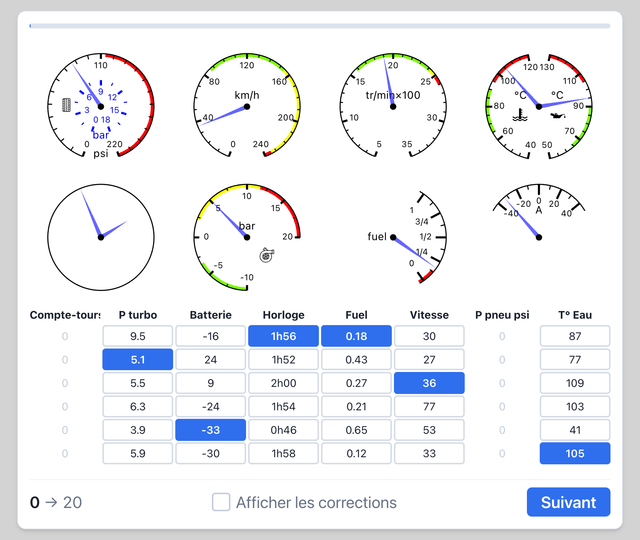 Test des compteurs - Test psychotechnique pilote de ligne sur Pilotest