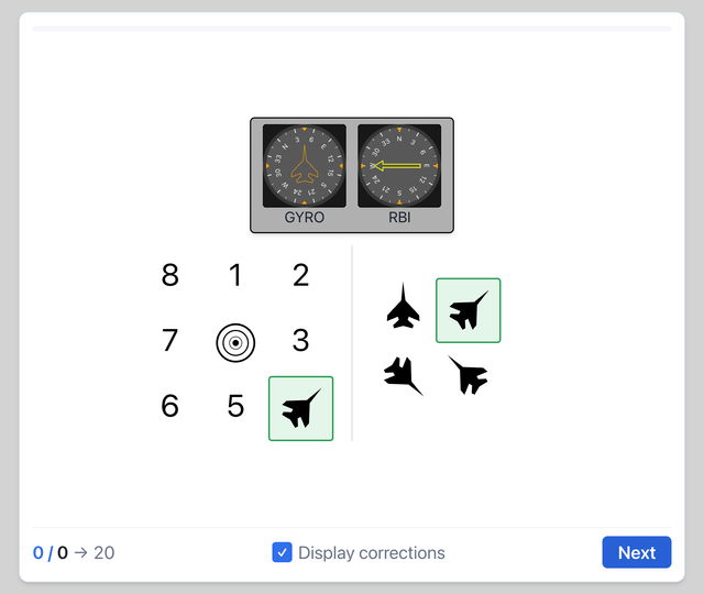 CUT-E - Relative bearing indicator - Airline pilot psychometric test online on Pilotest